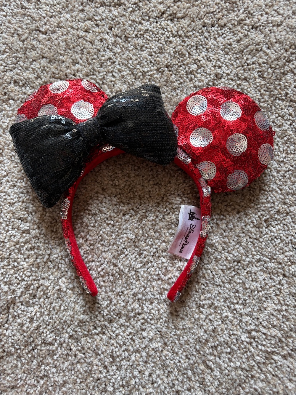 Disney Red Sequin Minnie Ear Headband with Black Bow